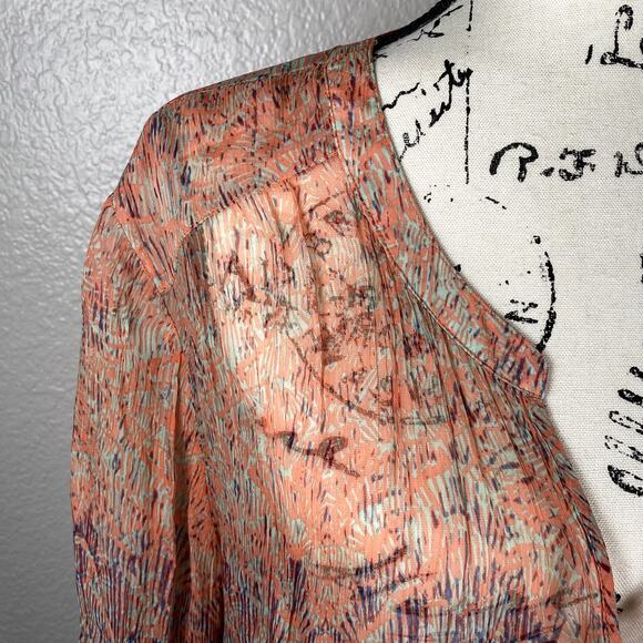 Lucky Brand Sz XL Sheer Long Sleeve V-Neck Tunic Ombre Pink to Blue Coverup Boho - Picture 3 of 10